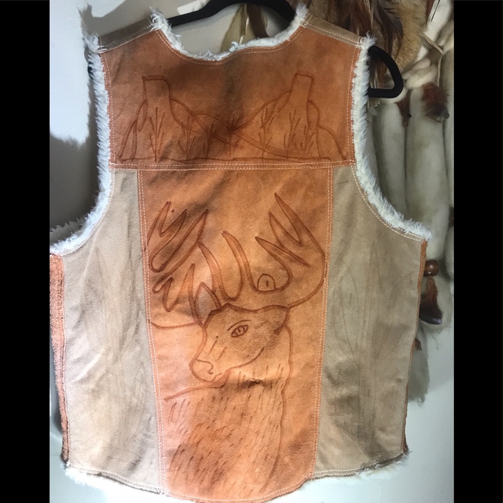 Suede Faux Fur Leather sz L Vest